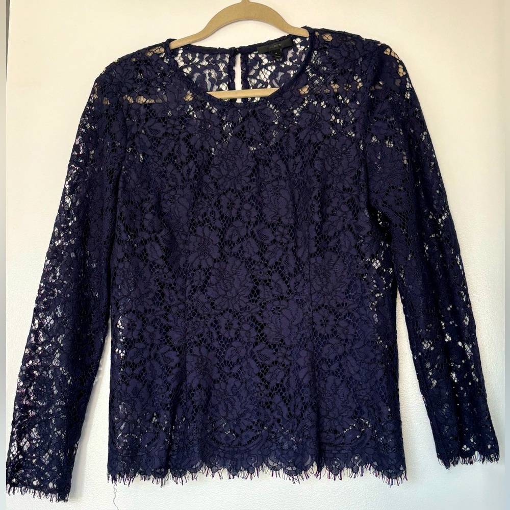 J crew lace long sleeve top, navy blue